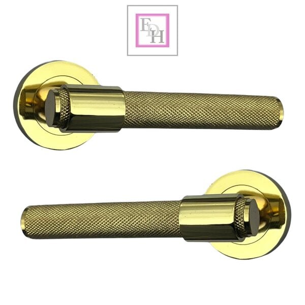 EDH Door Hardware Knurled Polished Brass Door Handles – Internal Lever Handle Packs with Fixings