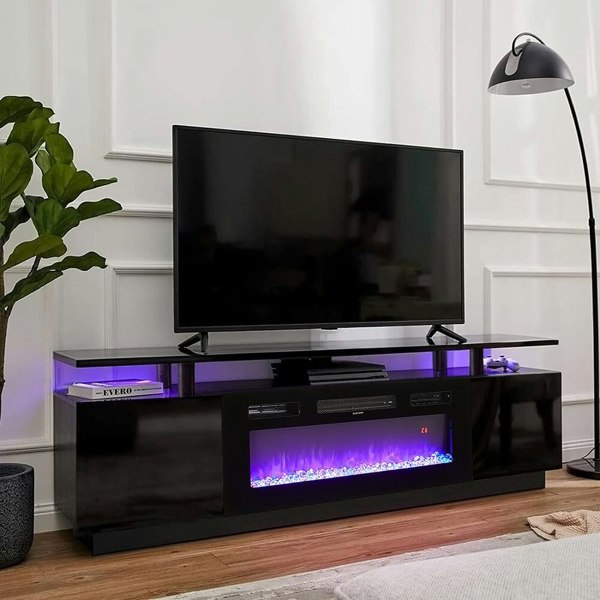 Modern Electric Fireplace TV Stand with Adjustable Flames and Stylish Storage Living and Home