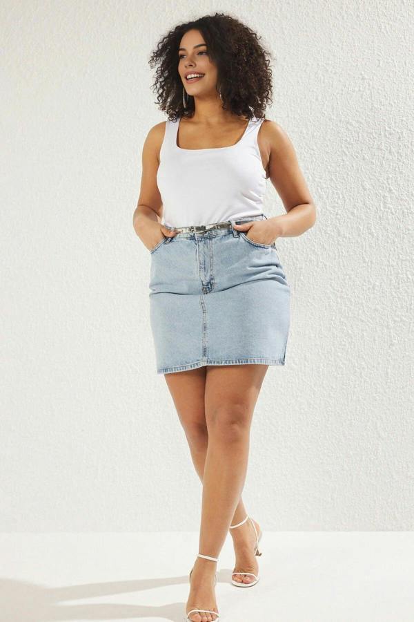 WOVCOR High Waist 100% Cotton A-Shape Denim Skirt