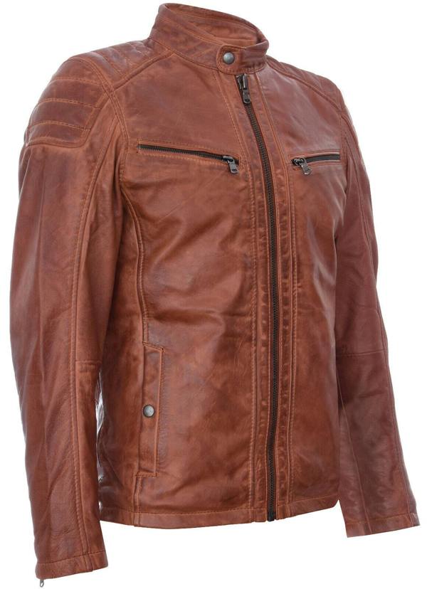 Infinity Leather Mens Leather Vintage Quilted Racing Zipped Biker Jacket