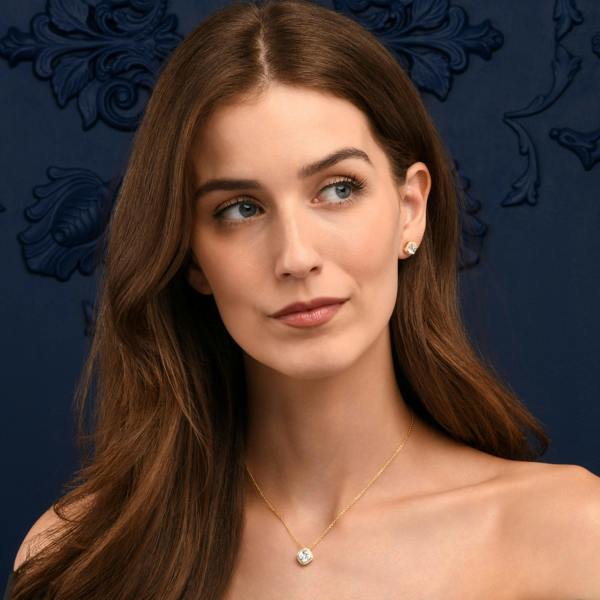 namana Gold Plated Sterling Silver Cubic Zirconia Cushion Halo Pendant Necklace