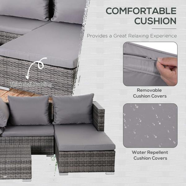 Wyld Haus Sevafa Rattan Grey L Shaped Outdoor Corner Sofa And Coffee Table Set With Cushions