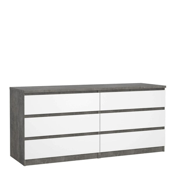 Wyld Haus Budapest Concrete Effect and White Wooden Wide Chest 6 Drawers