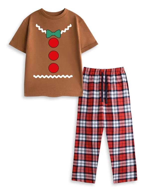 Show Me The Merch Unisex Kids Brown Gingerbread Man Short Sleeve Long Leg Pyjama Set