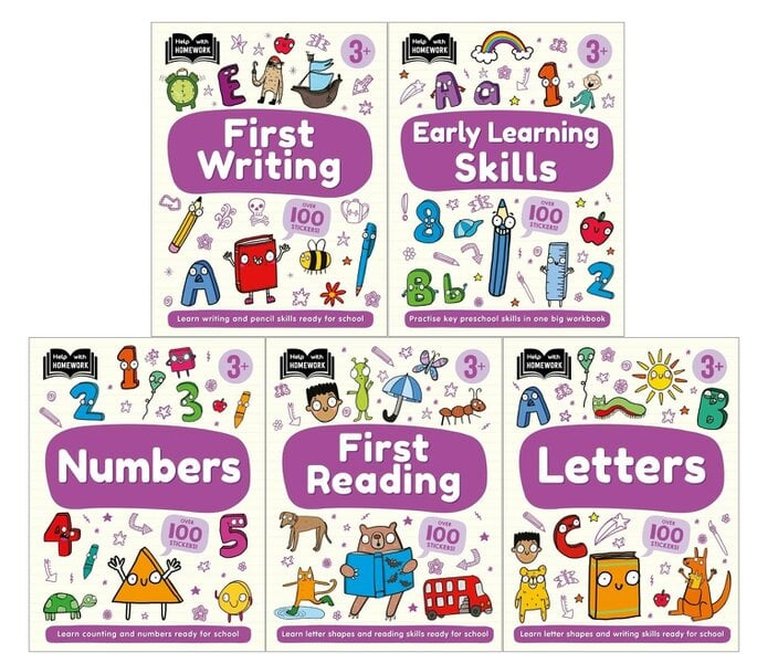 Help With Homework 5 Books Collection Set Age 3+ (Early Learning Skills, First Reading, First Writing, Letters, Numbers)