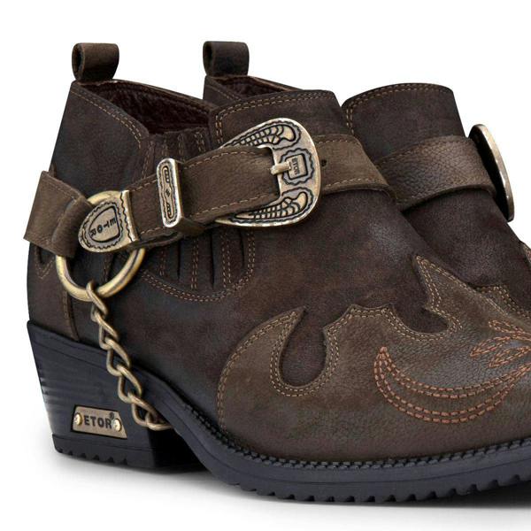 Infinity Leather Men's Brown Leather Metal Chain Winklepicker Cowboy Boots