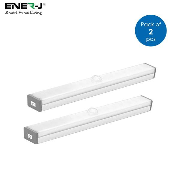 ENER-J Pack of 2 Rechargeable Motion Sensor Cabinet Lights, 10 LED with 2 Switch Modes, USB Charging, for Kitchen Wardrobe Closet