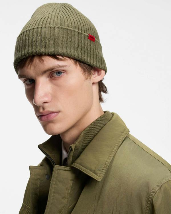 HUGO Xola Mens Beanie - Open Green 389 | CHO | Designer Mens Hats