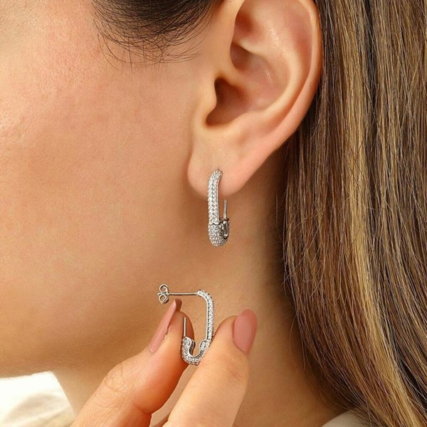 Spero London Pave Safety Pin Earrings Sterling Silver