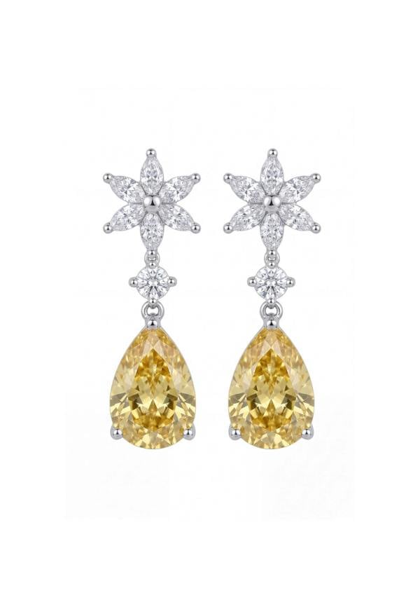 Latelita Sunflower Yellow Topaz Drop Earrings Silver