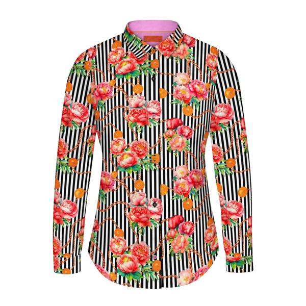 ETERNAL BLOOM STRIPE PINK PEONY WOMENS  PRINT SHIRT - Premium Men's Patterned Shirt by Claudio Lugli | Bold Design, Tailored Fit, Best Printed Shirts