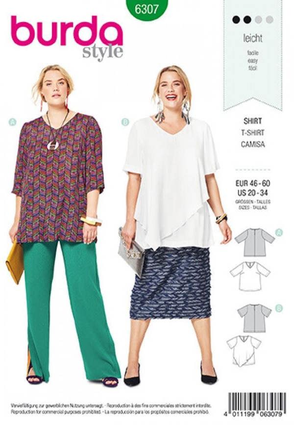 Burda Sewing Pattern 6307 Tops For Women, 20 to 34 - Easy
