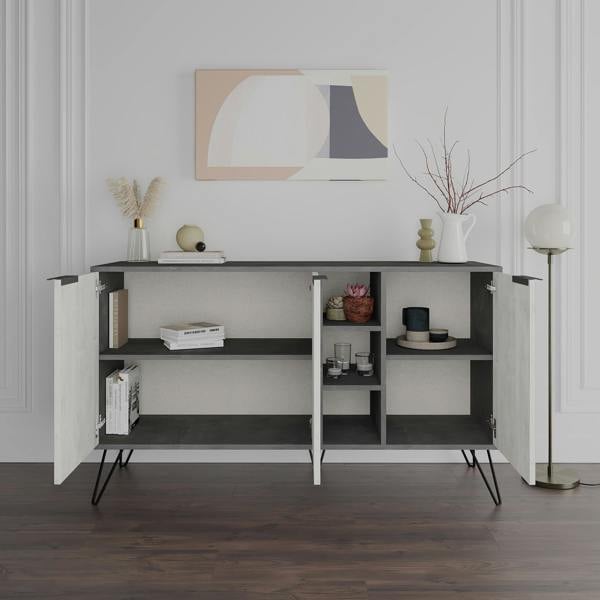 Decortie Clara Sideboard Cabinet Modern Storage Shelves Hairpin Legs 142cm