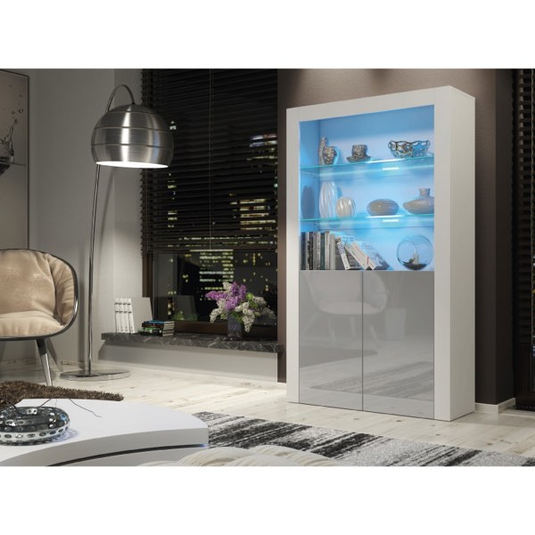 Mex Furniture Premium 170cm Cabinet Sideboard with High Gloss Doors and Free LED Lights Display