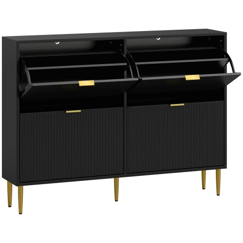 Wyld Haus Cofa Zimo Wooden Black Elegant 4 Ribbed Drawer Shoe Cabinet Gold Handles