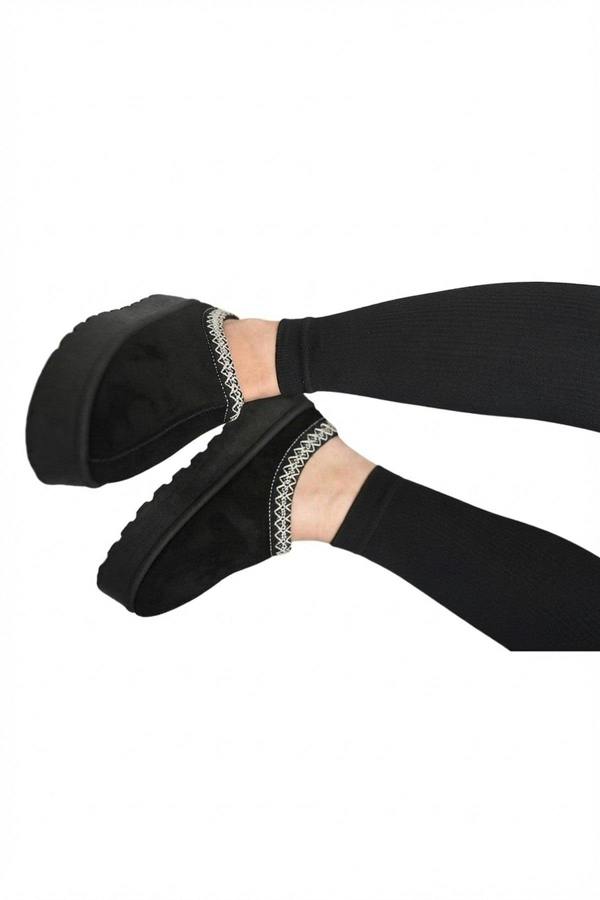 Jolene Aztec Detail Low Ankle Platform Slipper Boots - Black_wb