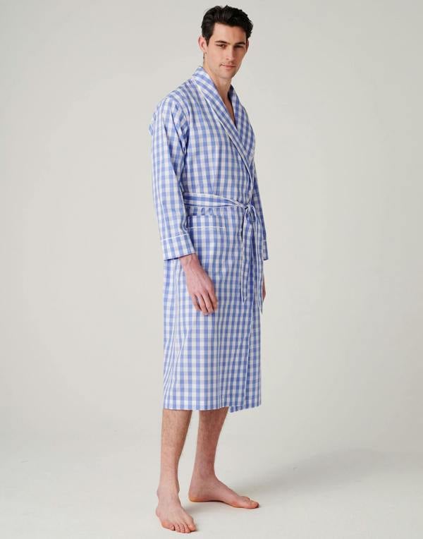 British Boxers Men's Crisp Cotton Dressing Gown – Schoolhouse Blue Gingham