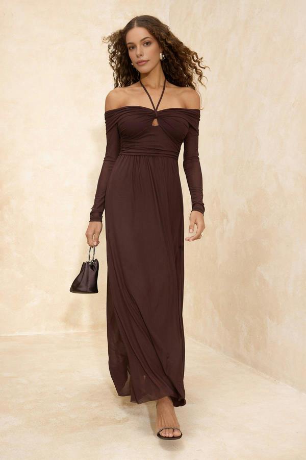 WOVCOR Halter Neck Maxi Evening Dress