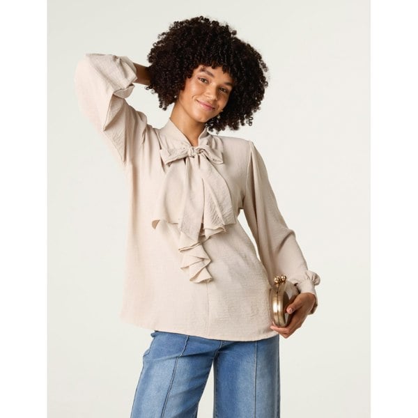 Blue Vanilla Ruffle Pussy Bow Blouse