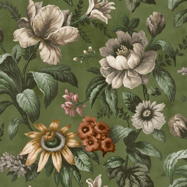 Superfresco Easy Gardenia Floral Wallpaper - Forest Green - 10m