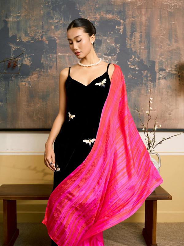 Hot Pink Brushstroke Silk Scarf – Hand-Dyed Mulberry Silk, Beach & Pool Wrap