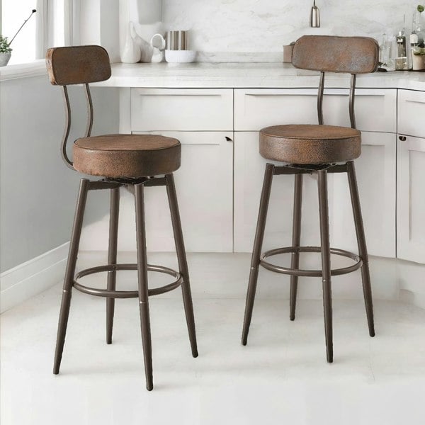 Rafaelo Mobilia Industrial Faux Leather Swivel Bar Stool With Back & Footrest