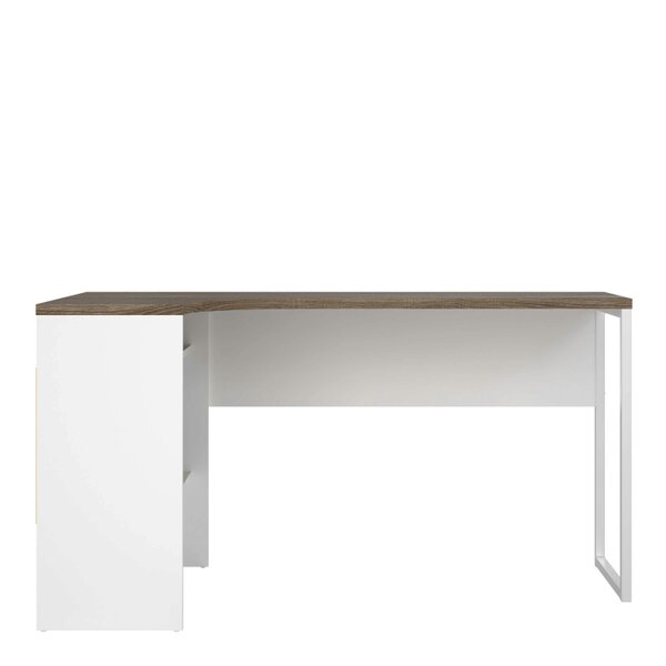Wyld Haus Billabong White and Truffle Oak Corner Office Desk 2 Drawers
