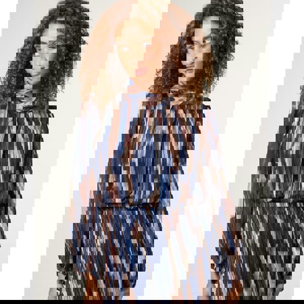 Blue Vanilla High Neck Printed Dress With Elasticated Waist