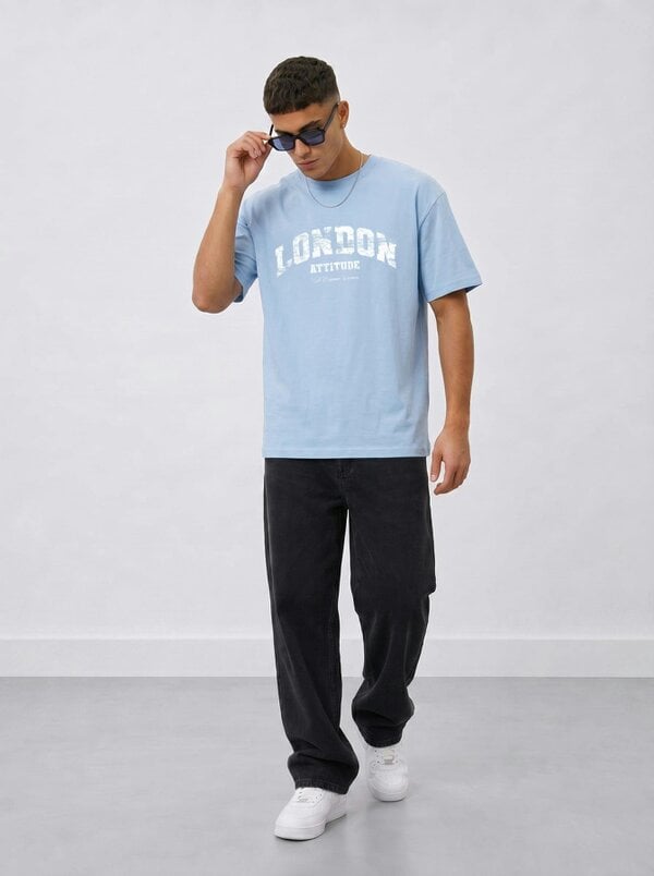 London Attitude Original Creators Premium Organic Cotton T-Shirt with Vintage White Logo - Sky Blue