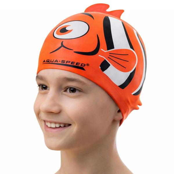 Aqua Speed Boys Nemo Patterned Swimming Cap | Silicone 3D Print Easy Fit Swim Cap for Kids