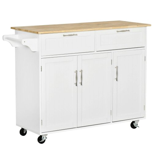Wyld Haus Nave Wooden White Kitchen Island 2 Drawers 3 Doors