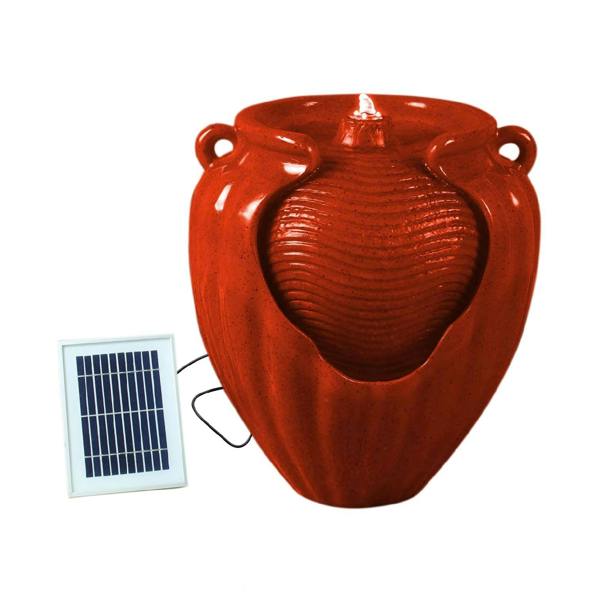 DMD Collective Solar Powered Red Vase Water Feature with LED Light & Battery Backup