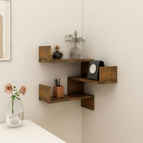 Berkfield Wall Corner Shelf Smoked Oak 40x40x50 cm Engineered Wood