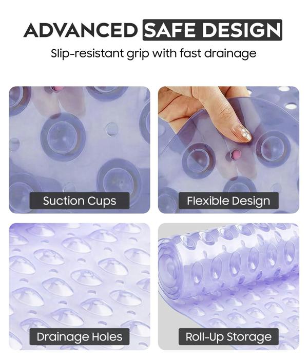 ADOV Bath Mat Non Slip, 100 x 40cm Extra Long Shower Mat with Suction Cups and Drain Holes