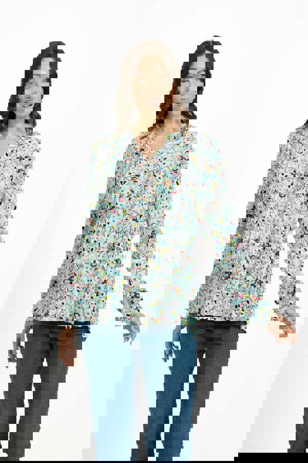 Mudflower Pintuck Floral Printed Shirt