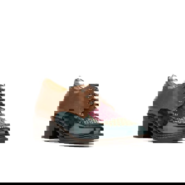 Embassy London Retro Tone - Green & Brown & Purple - Women's Colour-block leather lace-up with signature kiltie detail