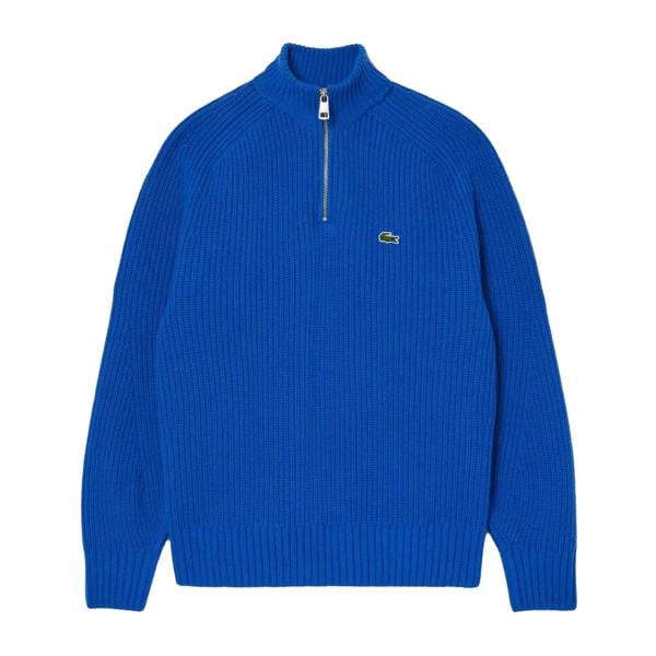 Lacoste Mens Zipper Carded Wool High-Neck Jumper - Blue - 