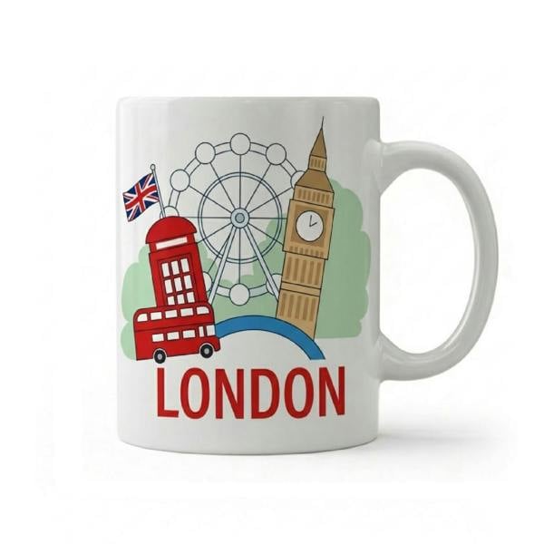 Dyzi London Bus Quote Ceramic Coffee Mug White Travel Design