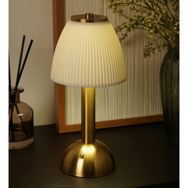 Hestia White USB LED Touch Table Lamp with Bronze Base