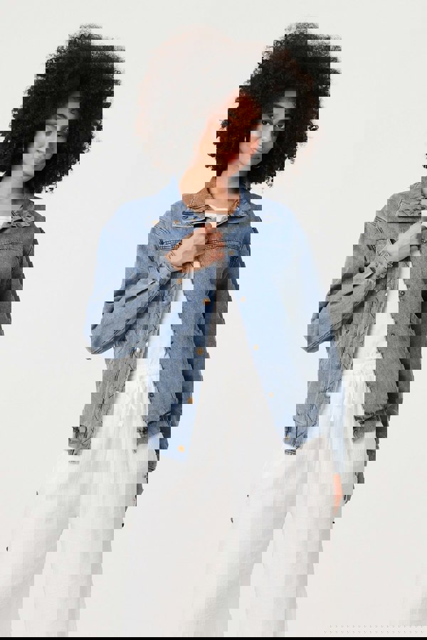 Blue | Zig Zag Stitch Long Sleeve Denim Jacket
