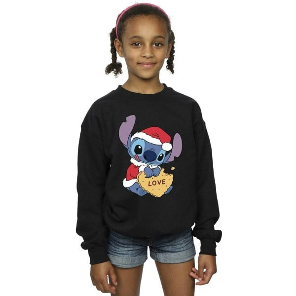 Disney Girls Lilo And Stitch Christmas Love Biscuit Sweatshirt - Black