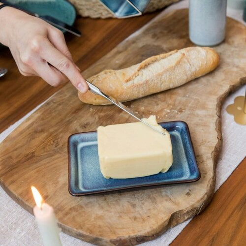Skandi Home Nord Ocean Teal Traditional Reactive Glaze Ceramic Butter Dish