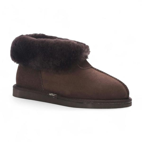 Infinity Leather Women's Sheepskin Suede Ankle Brown Slip-On Bootie Winter - Glacier