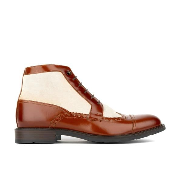 Embassy London Charles - Light Tan & Cream - Men's Toe-Cap Dressy Leather & Suede Boot with Brogue Details