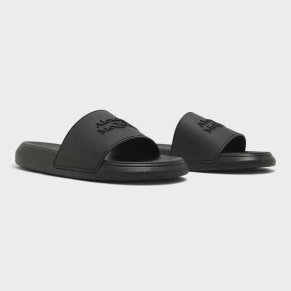 Alexander McQueen Logo Pool Slides Black