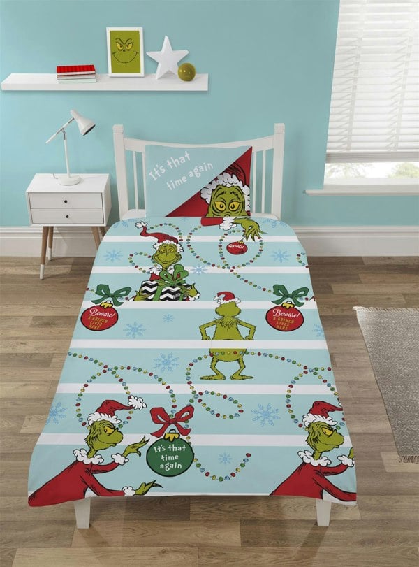 HomeSpace Direct The Grinch It's That Time Again Duvet Cover Set Kid Christmas Bedding