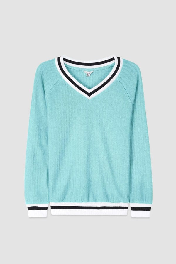 ENORSIA Womens V-Neck Herringbone effect sweatshirts