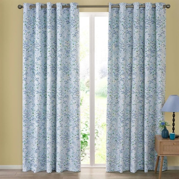 Catherine Lansfield Tilly Floral Blue Fully Lined Ready Made Eyelet Curtains