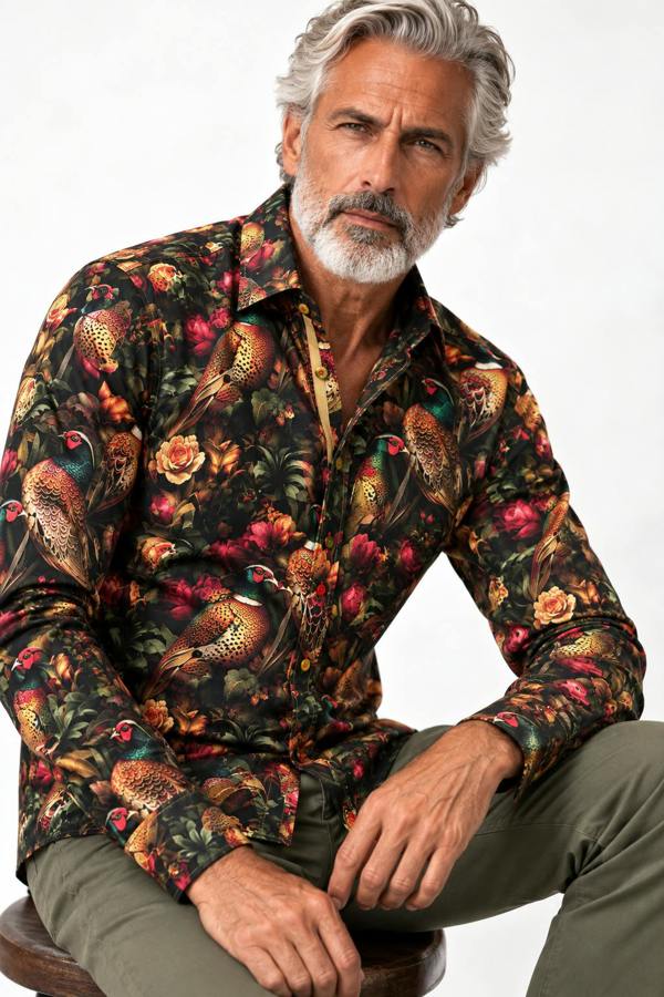 Claudio Lugli Pheasant & Rose Print Shirt - Multicolour