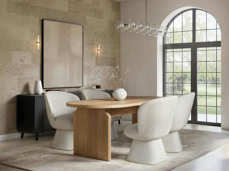 Varm Wooden Ribbed Dining Table with Aiko Chairs Set
